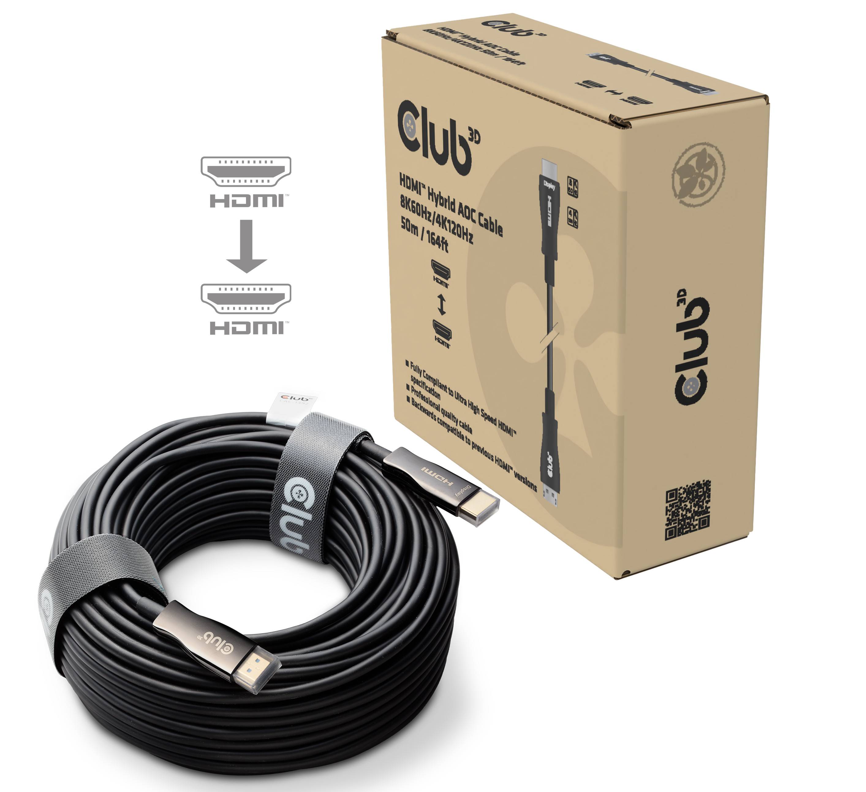 CLUB3D HDMI™ Hybrid AOC Cable 8K60Hz/4K120Hz 50m / 164.04ft, 50 m, HDMI Typ A (Standard), HDMI Typ A (Standard)