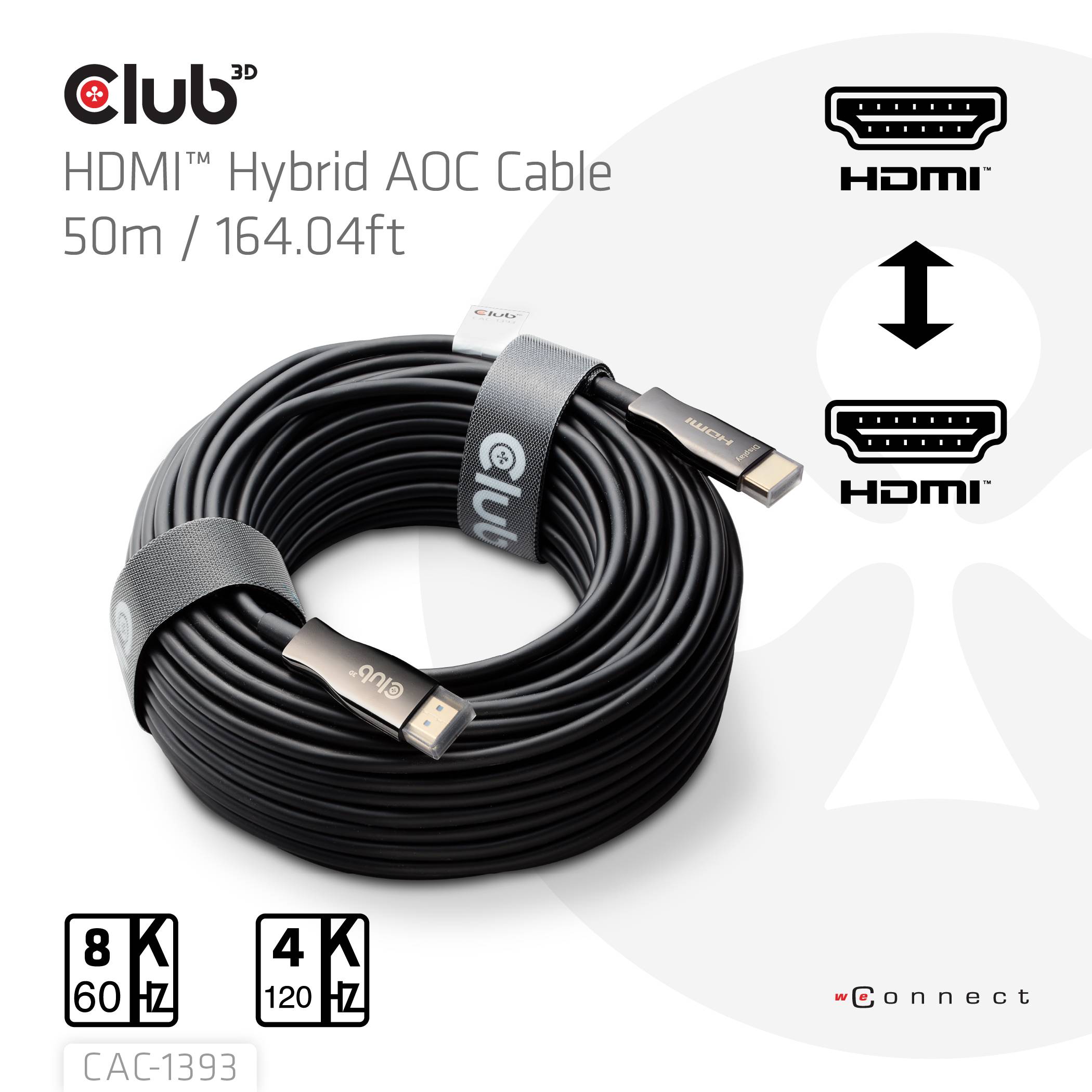 CLUB3D HDMI™ Hybrid AOC Cable 8K60Hz/4K120Hz 50m / 164.04ft, 50 m, HDMI Typ A (Standard), HDMI Typ A (Standard)