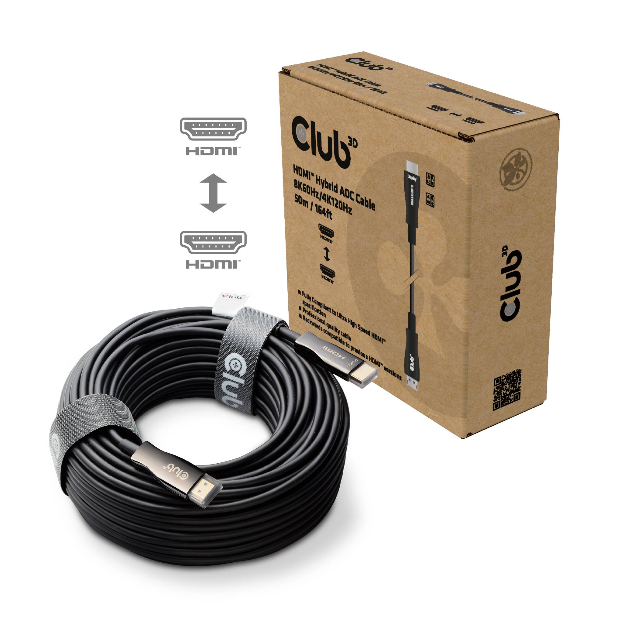 CLUB3D HDMI™ Hybrid AOC Cable 8K60Hz/4K120Hz 50m / 164.04ft, 50 m, HDMI Typ A (Standard), HDMI Typ A (Standard)