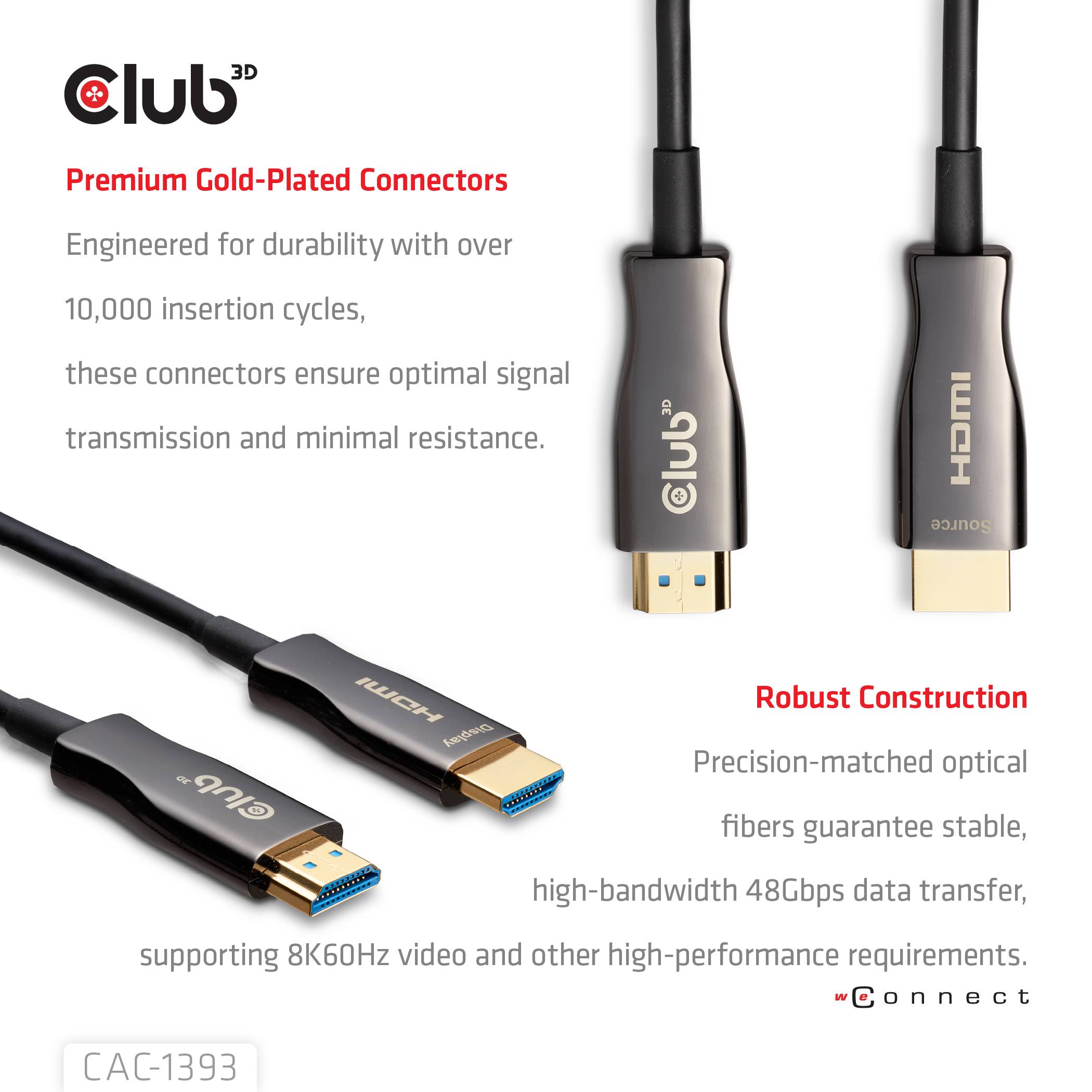 CLUB3D HDMI™ Hybrid AOC Cable 8K60Hz/4K120Hz 50m / 164.04ft, 50 m, HDMI Typ A (Standard), HDMI Typ A (Standard)