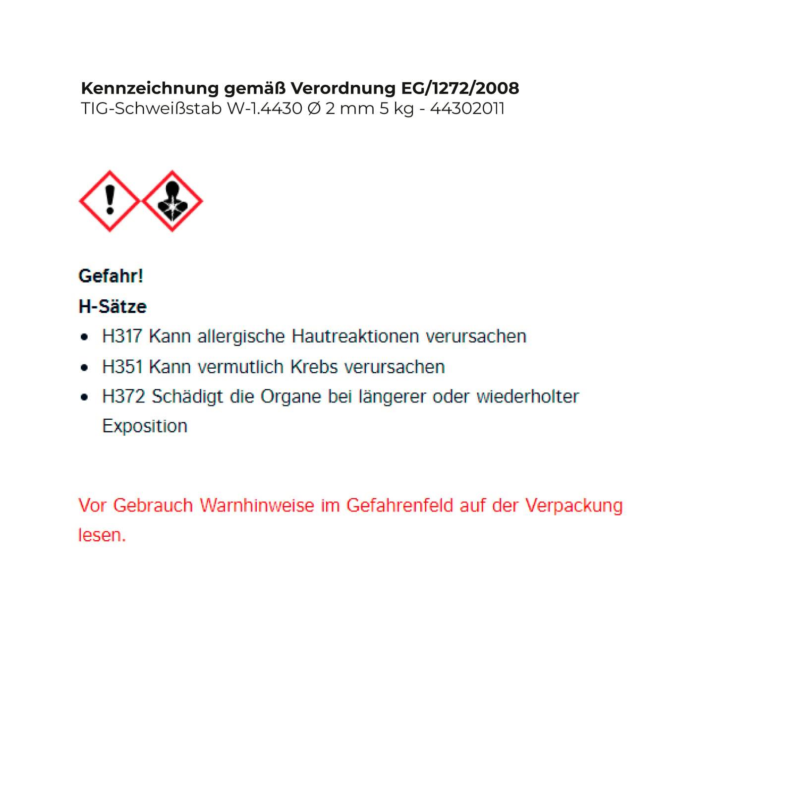 TIG-Schweißstab W-1.4430 Ø 2 mm - 44302011