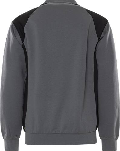 Eine graue und schwarze Jacke mit Colour-Blocking-Design, von hinten gezeigt.