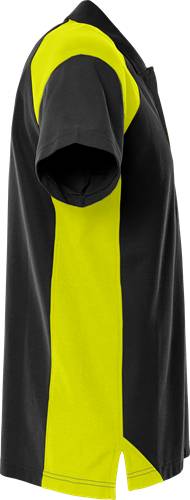 Ein schwarz-gelb gestreiftes Sporttrikot mit Kragen.