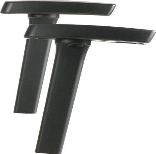 Zwei schlanke, schwarze, moderne Türgriffe, die parallel zueinander angewinkelt sind, vor einem schlichten Hintergrund, die das zeitgenössische Design hervorheben.