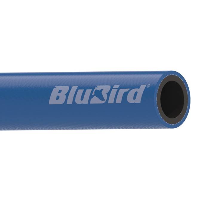 Ein blauer Schlauch mit dem Logo 