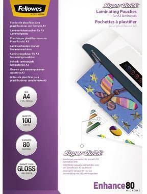FELLOWES 131003500 Laminierfolie Super Quick A4 80mic Querfomat 100 S t./Pack.