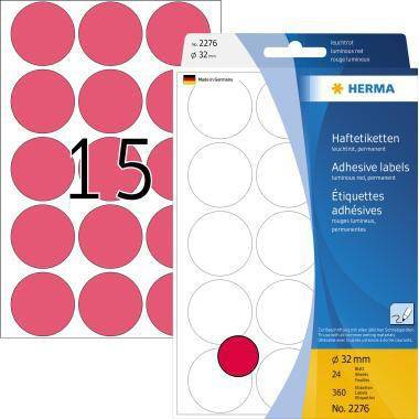 HERMA 120084730 HERMA Markierungspunkt 22 76 32mm leuchtrot 360 St. /Pack. Ide
