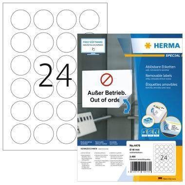 HERMA 129211501 HERMA Etikett 4476 40mm r und ablösbar ws 2.400 St. Sicher ha