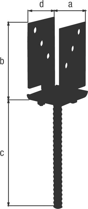 U-Pfostenträger 71x110x200x70xmm verzinkt,schwarz ku.-besch.z.Bet.GAH