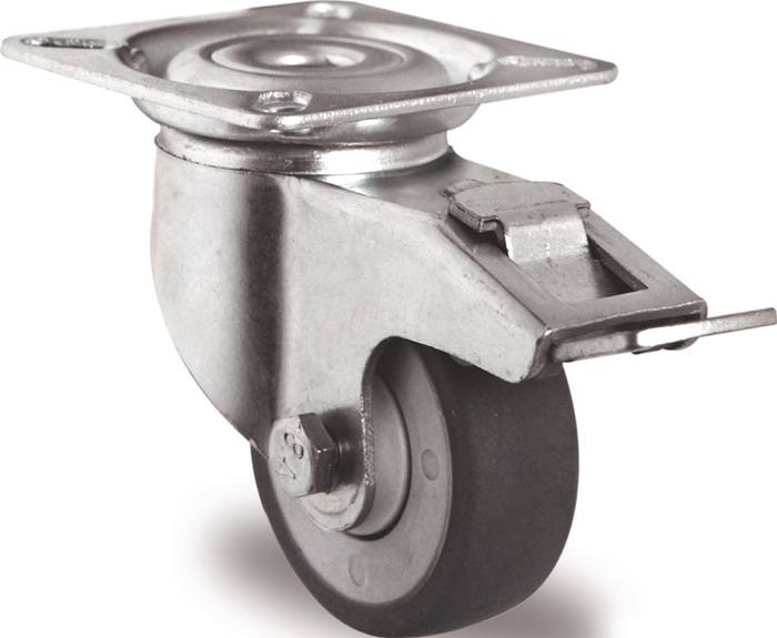 TECWERK 2000276049 Lenkrolle m.Festst.D.50mm Trgf.50kg m.Platte Kugell.Gum.grau