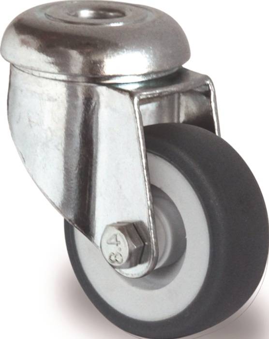 Lenkrolle D.50mm Trgf.50kg m.Rückenloch Gleitlager Gum.grau TECWERK