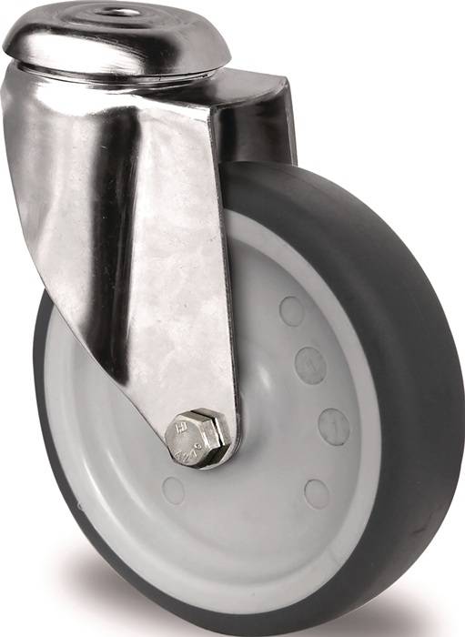 TECWERK 2000276133 Lenkrolle D.100mm Trgf.100kg Rückenloch PP Gleitlager VA TPE