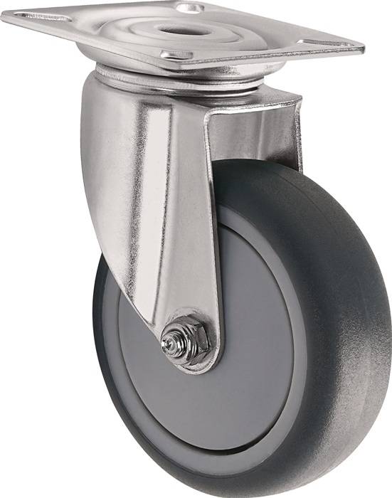 Lenkrolle D.50mm Trgf.50kg m.Platte Gum.grau TECWERK