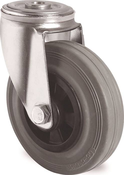 Lenkrolle D.125mm Trgf.100kg Rückenloch PP Rollenlager VG grau TECWERK