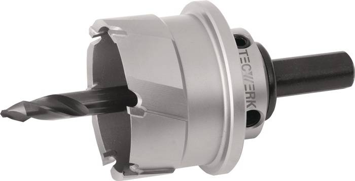 TECWERK 2000800161 Lochsäge D.70mm Schnitt-T.20mm HM-bestückt m.Bohrer u.Feder T