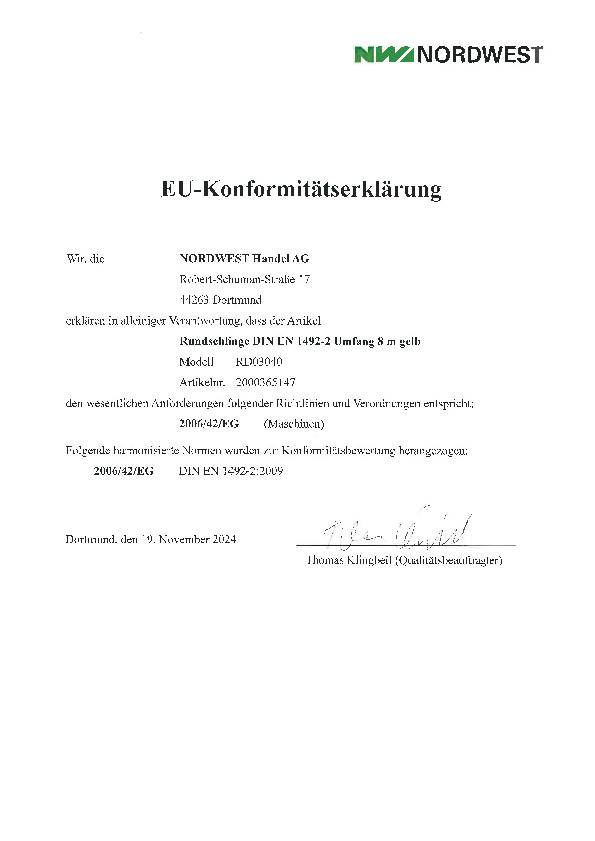 Rundschlinge DIN EN 1492-2 Umfang 8m gelb Tragf.einf.3000kg TECWERK