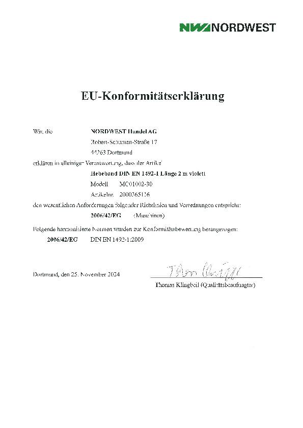 Hebeband DIN EN 1492-1 L.2m violett Tragf.einf.1000kg TECWERK