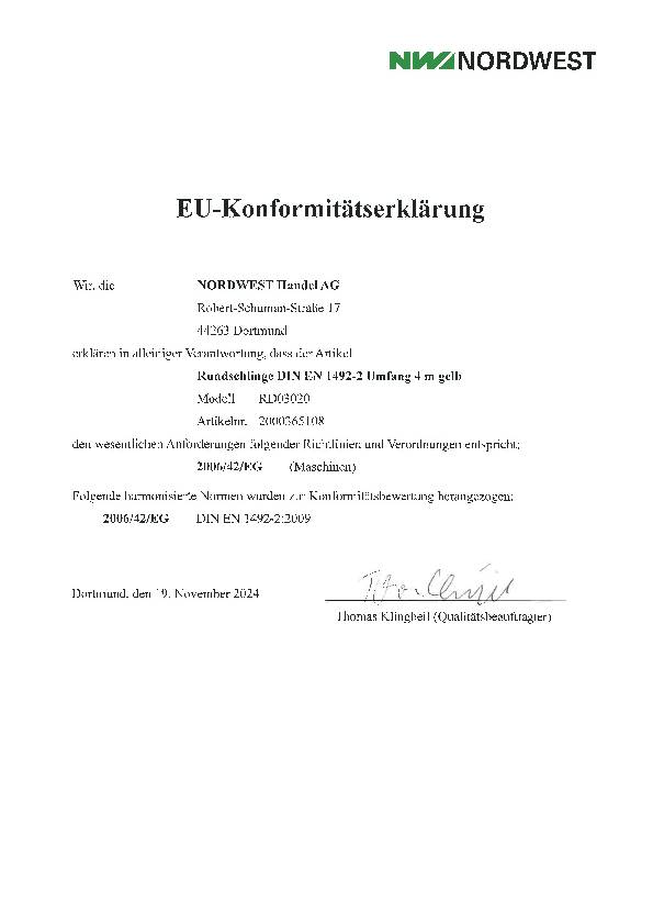 Rundschlinge DIN EN 1492-2 Umfang 4m gelb Tragf.einf.3000kg TECWERK