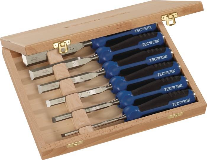 TECWERK 2000815234 Stechbeitelsatz 6,10,12,16,20,26mm 2-K Heft.6-tlg.HO-Kasten T