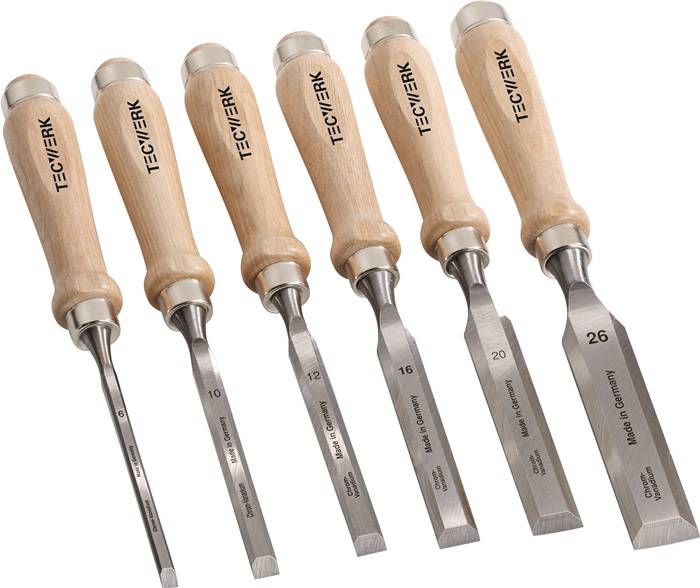 TECWERK Stechbeitel-Satz 6,10,12,16,20,26 mm Weißbuchenheft Ulmer Form