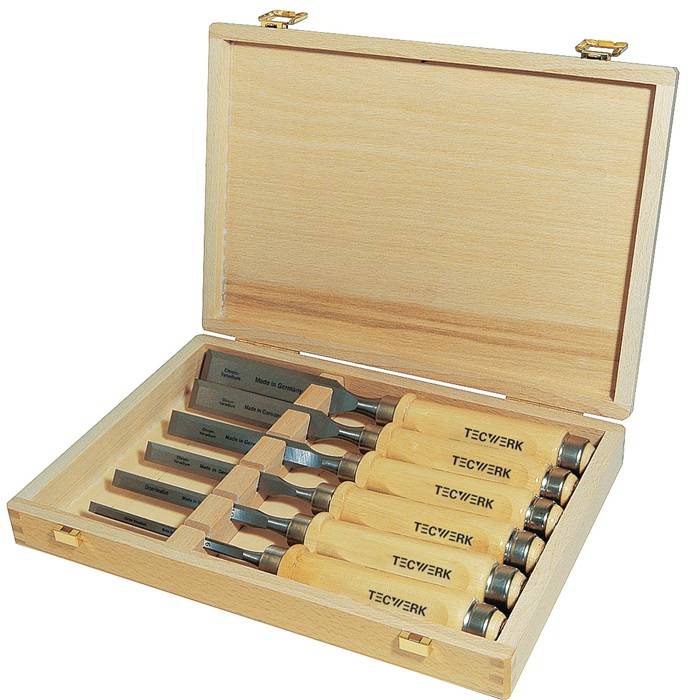 TECWERK 2000815306 Stechbeitelsatz 6,10,12,16,20,26mm Weißbuchenh.Ulmer Form 6-t