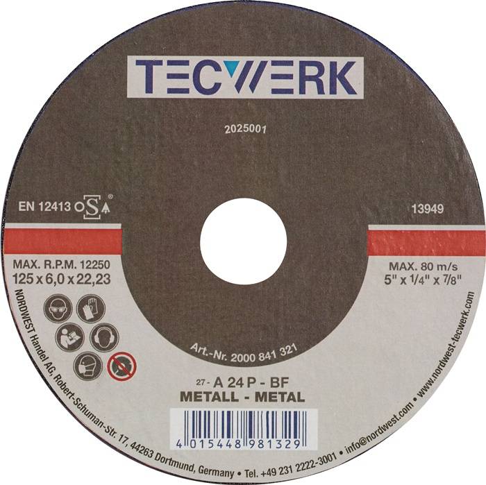 TECWERK 2000841321 Schruppscheibe D125xS6mm gekr.STA Bohr.22,23mm TECWERK 200084