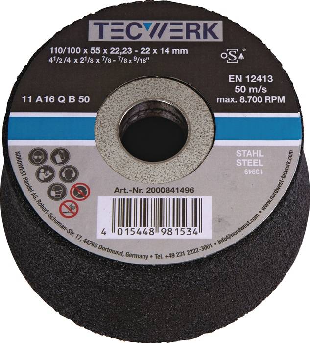 Schleiftopf A24Q 110/100mm STA u.Stahlguss 24 Bohr.22,23mm TECWERK