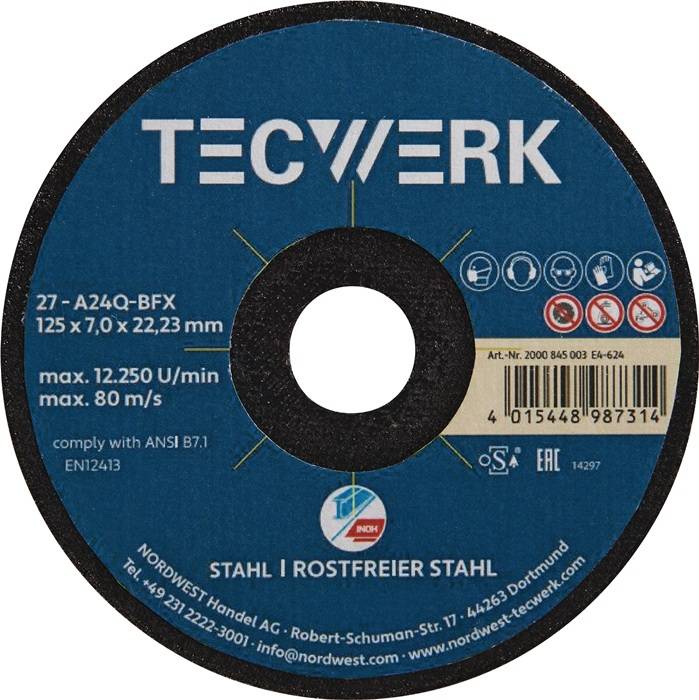 Premium-Schruppscheibe 2in1 D125xS7mm gekr.INOX/Stahl Bohr.22,23mm TECWERK