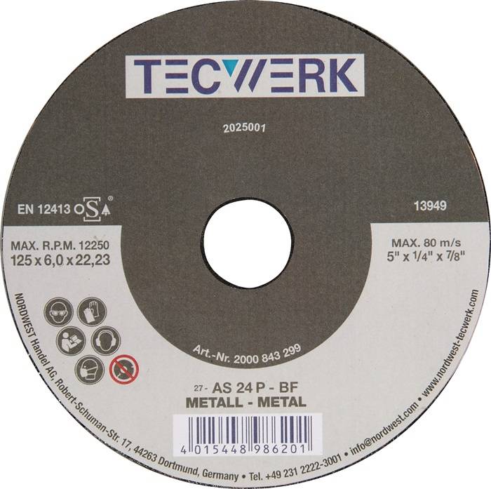 Schruppscheibe Action D125xS6mm gekr.Bohr.22,23mm TECWERK