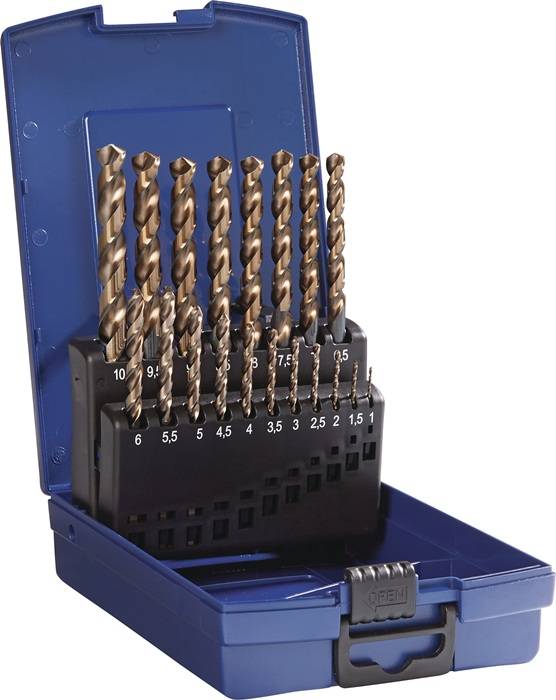 Spiralbohrersatz DIN338 Typ VA D.1-10x0,5mm HSS-Co5 dampf.19tlg.Ku.-Kass.TECWERK