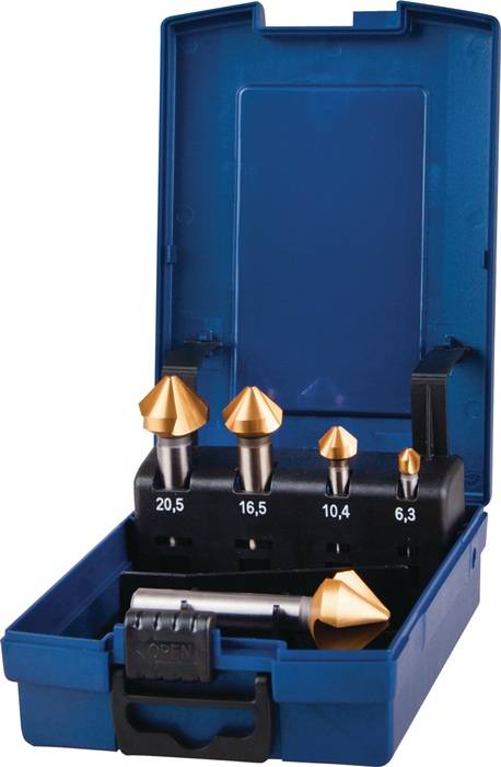 Kegelsenkersatz DIN 335C 90Grad 6,3-25mm HSS TiN 5-tlg.Ku.-Kass.TECWERK