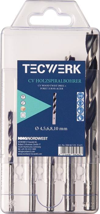 TECWERK Holzspiralbohrer-Satz Ø 3, 4, 5, 6, 7, 8, 9,10 mm 8 teilig