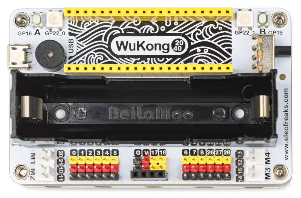ELECFREAKS Wukong2040 Breakout Board für Pico, 14 GPIO, 4 Motor Ports, 2 LED, Summer, Batteriehalter