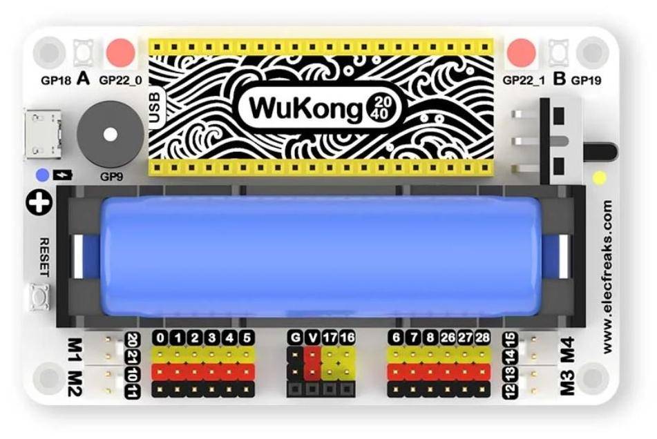 ELECFREAKS Wukong2040 Breakout Board für Pico, 14 GPIO, 4 Motor Ports, 2 LED, Summer, Batteriehalter