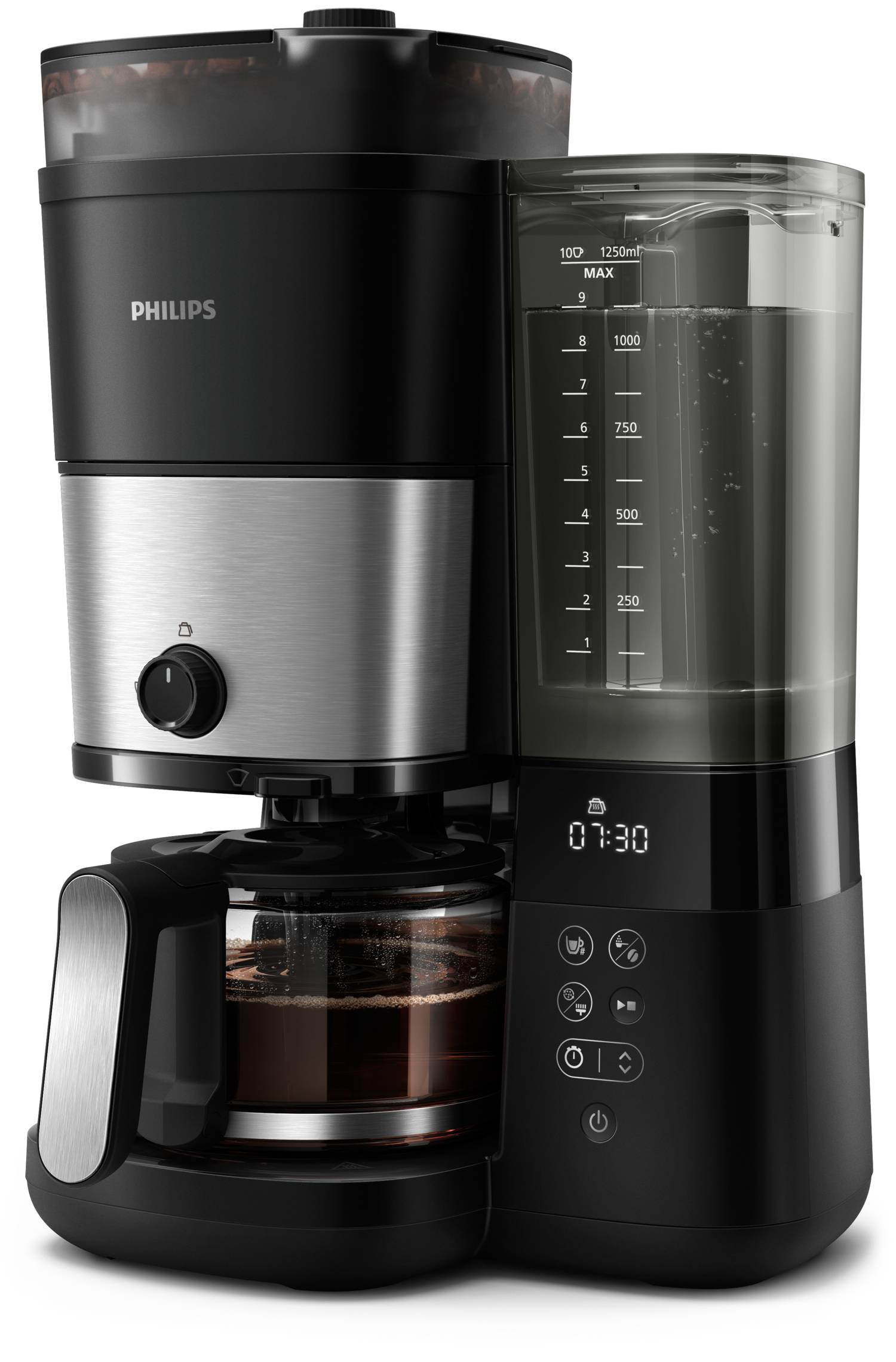 Philips HD7888/01 All-in-1 Brew Kaffeemaschine mit Mahlwerk Schwarz Metall
