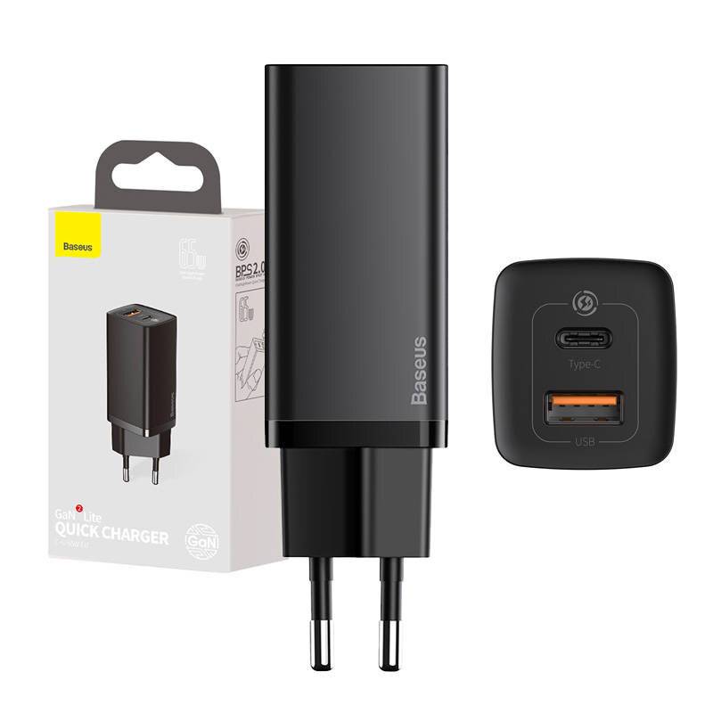 Reise-Schnellladegerät Baseus GaN2 Lite USB+C 65W EU (schwarz)