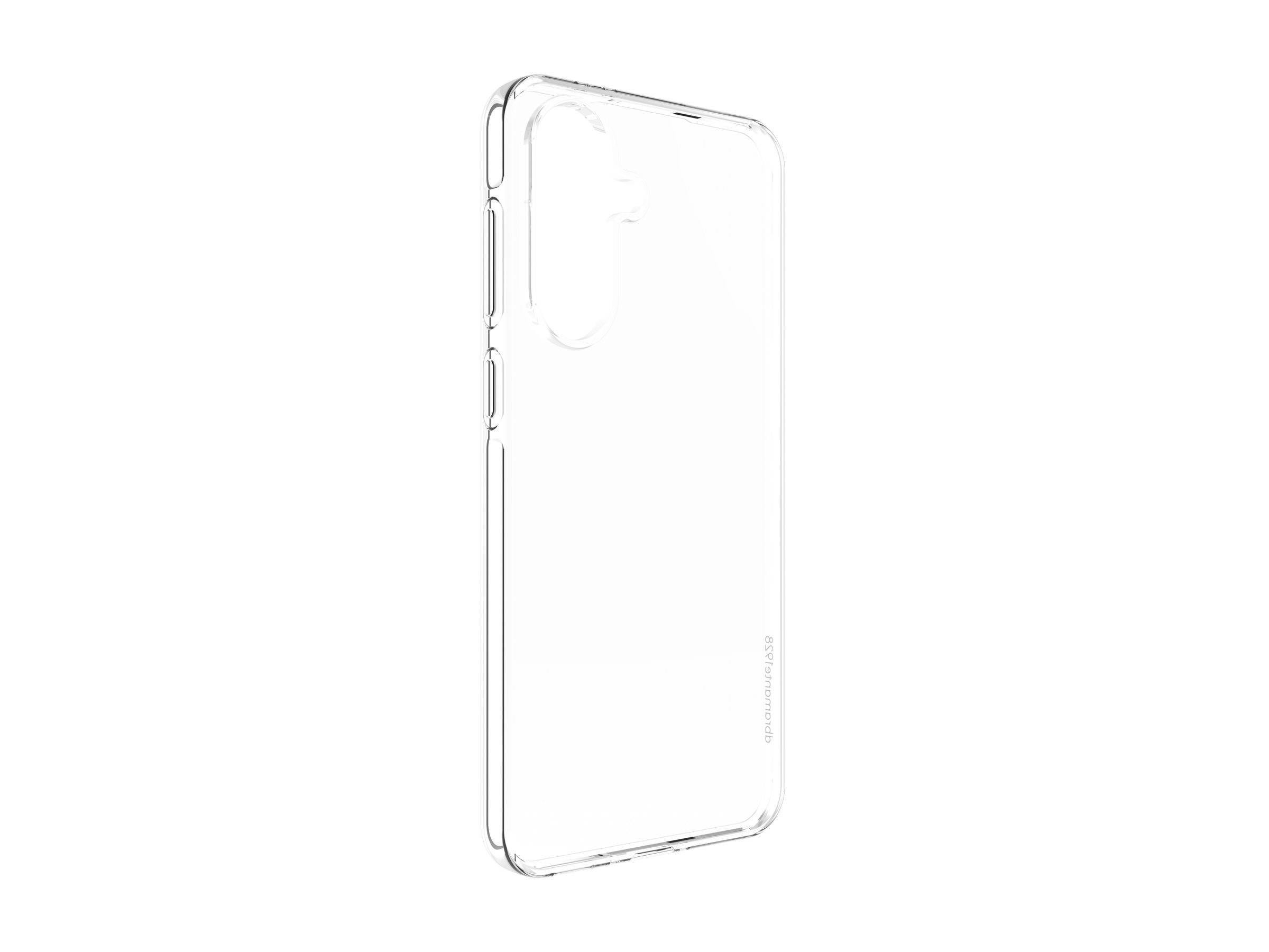 Durchsichtige Handyhülle, die in der Profilansicht gezeigt wird und ihr schlankes Design sowie präzise Ausschnitte für Tasten und Kamera betont.