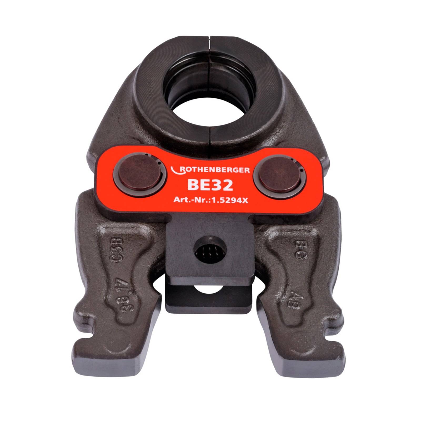 Rothenberger Presszange für Rohre mit der Bezeichnung 'BE32' und Teilenummer 1.5294X. Aus Metall gefertigt mit schwarz-rotem Design.