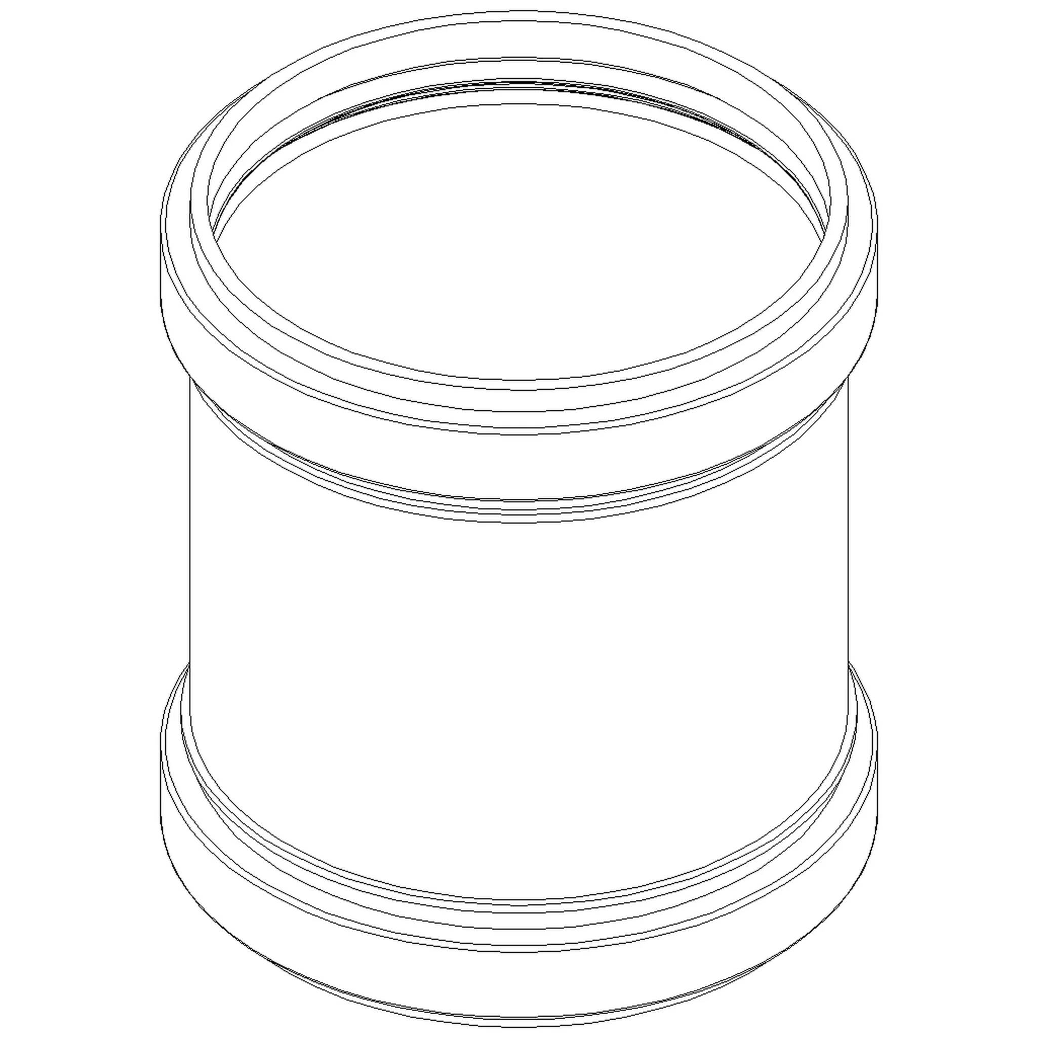 Technische Linienzeichnung eines zylindrischen Behälters oder einer Spule mit breitem Flansch oben und unten und hohlem Mittelteil.