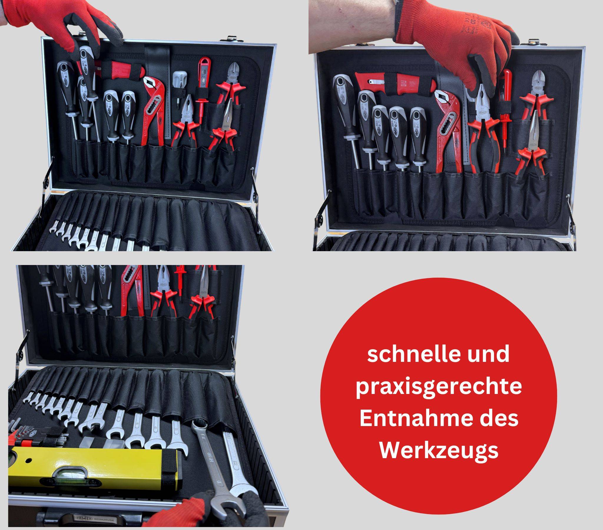 FAMEX 744-47 Alu Werkzeugkoffer gefüllt mit Werkzeug – Werkzeugkasten bestückt - 166-tlg