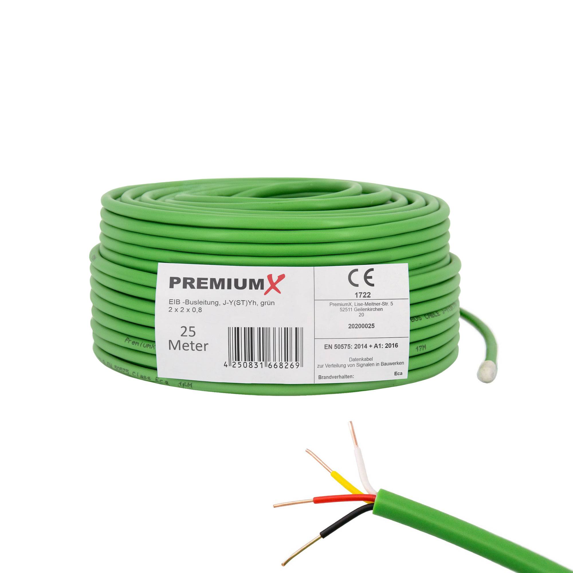 PremiumX 25m EIB KNX Busleitung J-Y(ST)Yh 2x2x0,8 Eca BUS-Kabel Installationsbusleitung Telekommunikationskabel Fernmeldekabel Datenkabel
