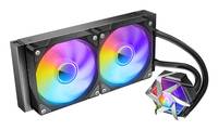 Computerkühlung mit Dual-RGB-Lüftern und einem geometrischen, farbenfrohen Kühlkörper.