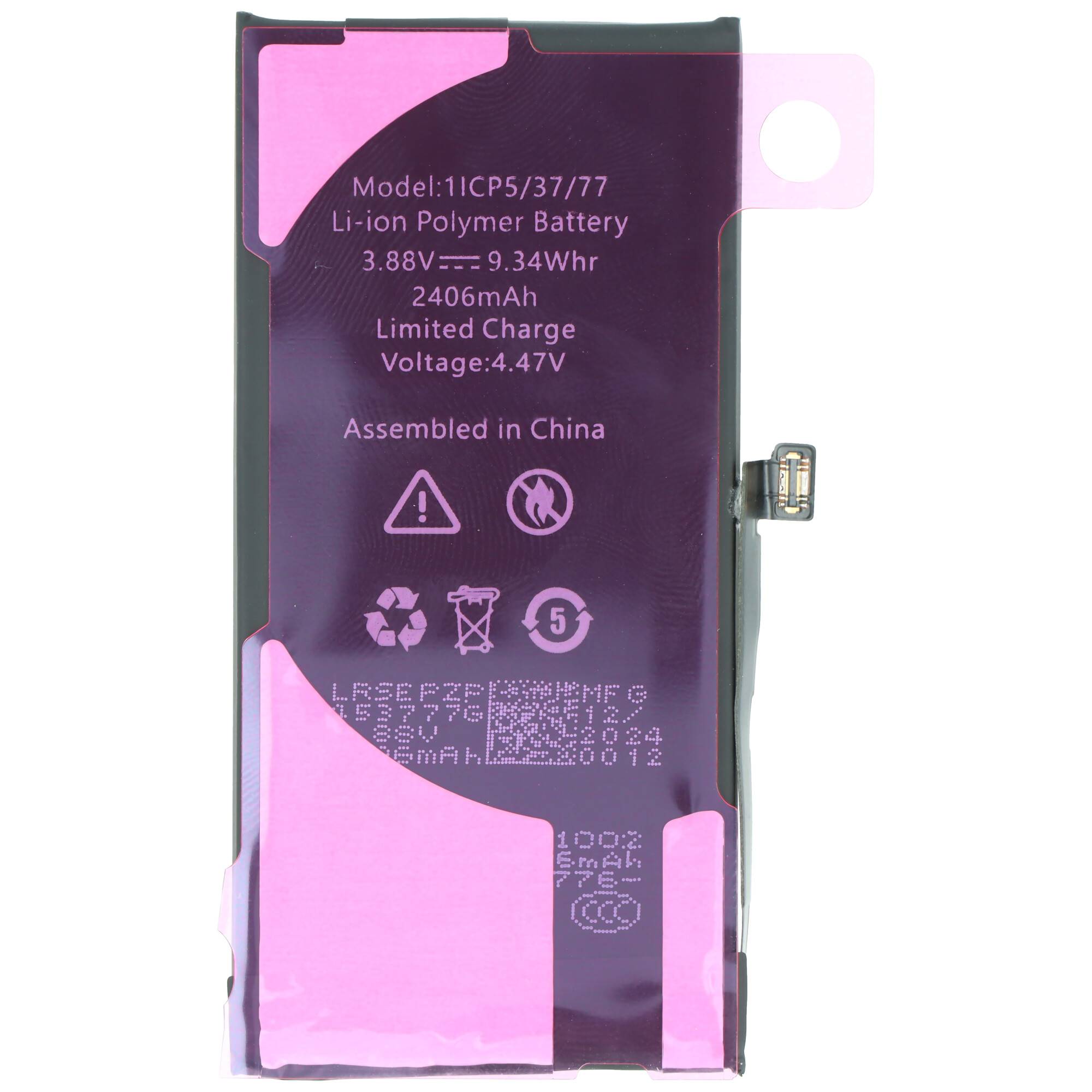 Akku passend für Apple iPhone 13 Mini, Li-Polymer, 3,88V, 2406mAh, 9,3Wh, built-in, ohne Werkzeug