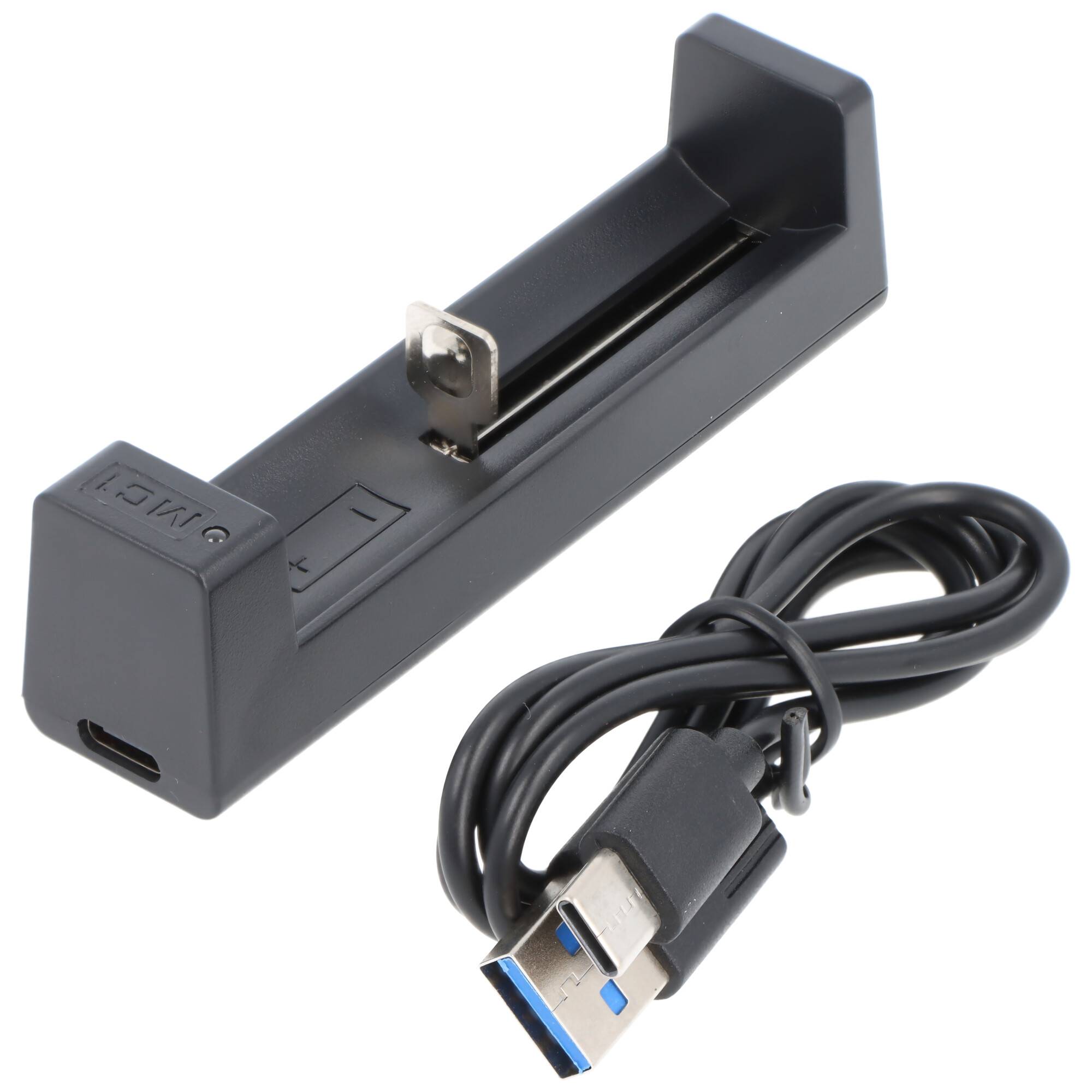 1-Schacht USB-C Ladegerät mit bis zu 0,5Ah Ladestrom, für Li-Ion Akkus, kompaktes Ladegerät, ohne Netzteil