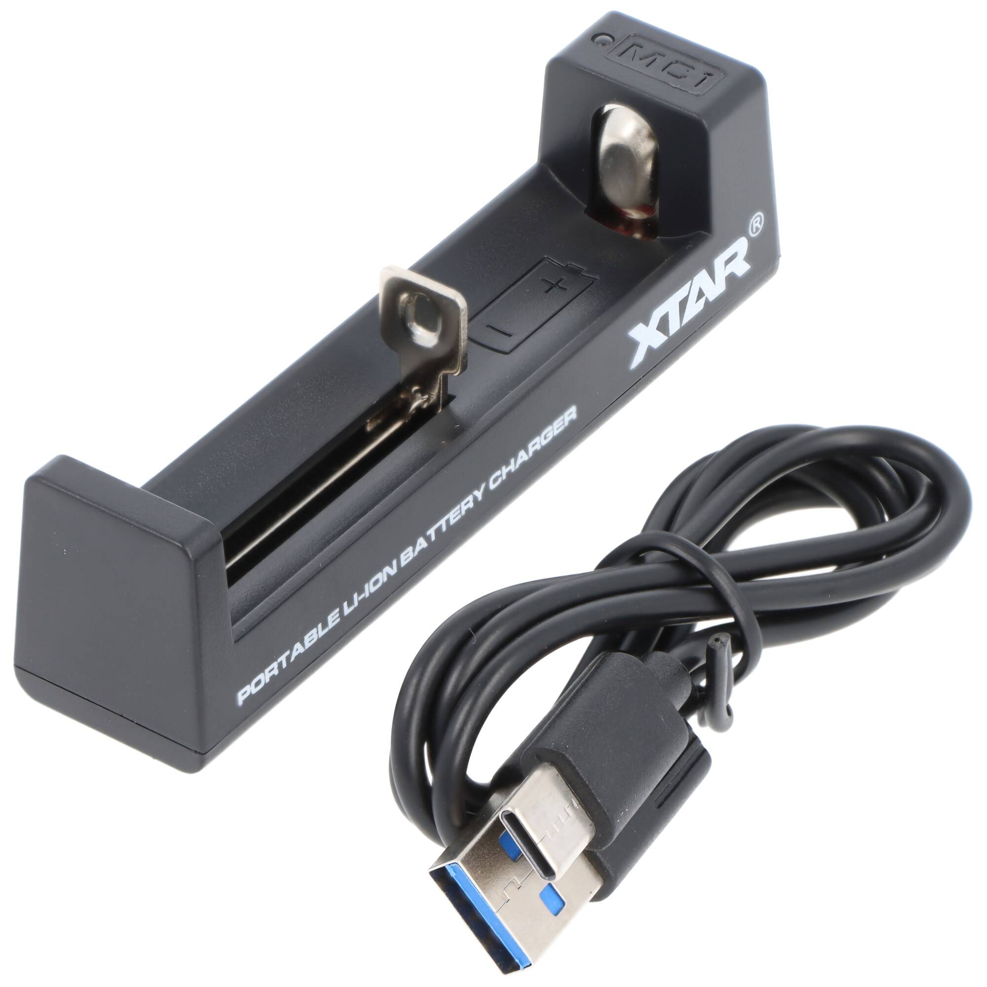 1-Schacht USB-C Ladegerät mit bis zu 0,5Ah Ladestrom, für Li-Ion Akkus, kompaktes Ladegerät, ohne Netzteil