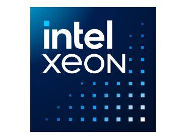Intel Xeon' Logo mit weißem Text auf einem blauen Farbverlaufshintergrund mit einem Muster aus hellblauen Quadraten auf der rechten Seite.