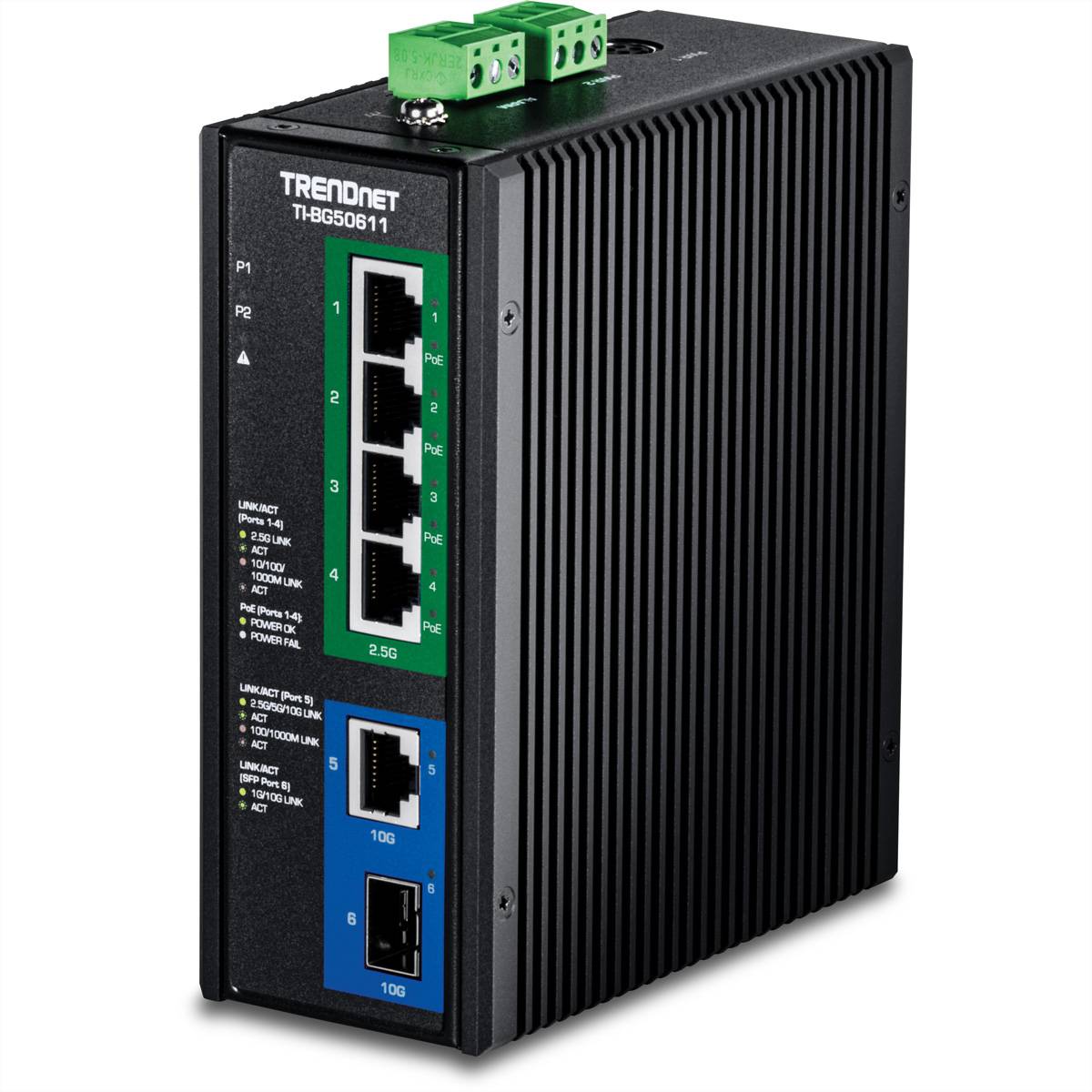 TRENDnet TI-BG50611 Industrial DIN-Rail Switch 2,5G 6-Port PoE++ mit 10G Ports