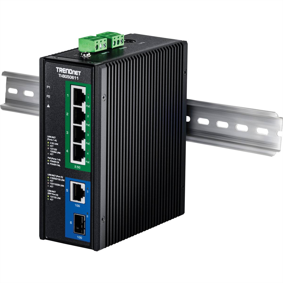 TRENDnet TI-BG50611 Industrial DIN-Rail Switch 2,5G 6-Port PoE++ mit 10G Ports