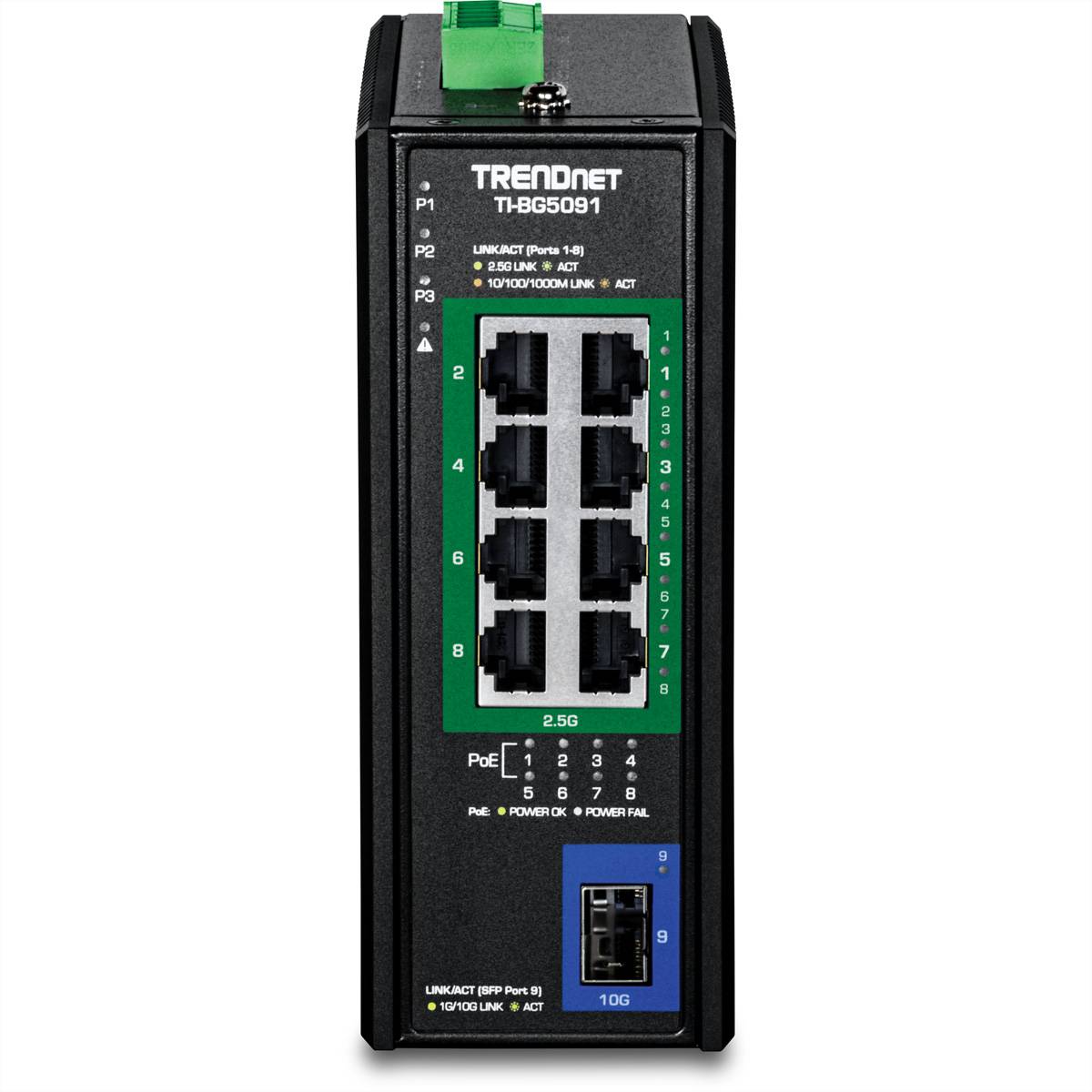 TRENDnet TI-BG5091 Industrial DIN-Rail Switch 2,5G 9-Port PoE++ mit 10G Ports