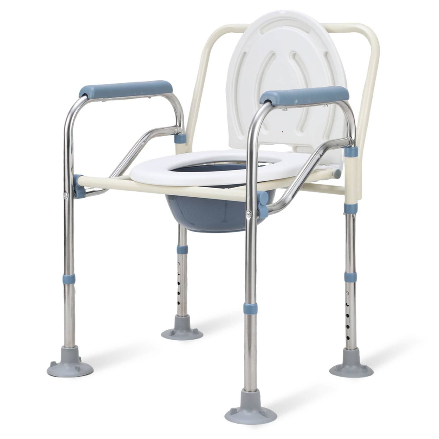 Faltbar Toilettenstuhl inkl. Eimer Höhenverstellbar Nachtstuhl Toilettenhilfe Antirutschenden WC-Stuhl mit Armlehne bis 150 kg